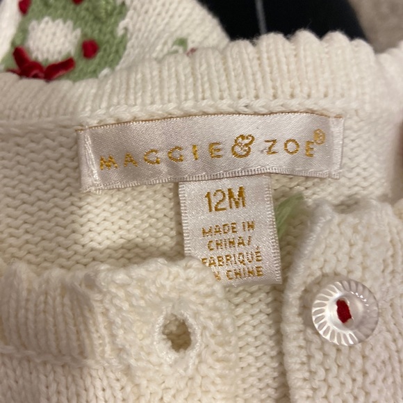 Maggie & Zoe Cream, Green & Red Christmas Wreath Cardigan - Picture 7 of 7